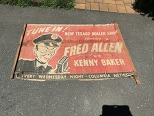 VINTAGE TEXACO CLOTH ADVERTISING BANNER SIGN 1040s RARE FRED ALLEN 54x36 Car picture