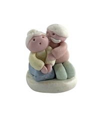Vintage Miniature Elderly Couple Figurine Grandma Grandpa Hugging 1” Miniature picture