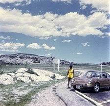 Orig 1972 Slide Porsche 911 Brown Sports Car Woman Scenic Mountain Roadside H30 picture