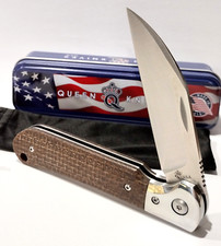 Queen USA Pattern 84 Brown Burlap Micarta Wharncliffe Folding Pocket Knife QBM84 picture