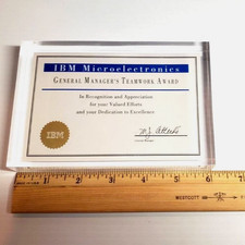 VTG IBM Microelectronics General Managers Teamwork Site Award Lucite Paperweight picture