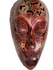 Tribal Mask African Wall Hanging Snake Carved Painted Lizard Wooden 13x7 picture