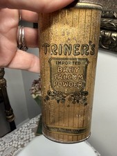 Antique 1910’s Vry Rare Triner’s Baby Powder Talcum Tin Litho Full scent Chicago picture
