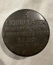 Vintage Liquid Latex Perfect Rubbers Condom Tin 1920s 1930s Prophylactic Metal picture