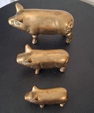 Vintage Brass Pig Family Figurine Set of 3 - Sow & Piglets Mid Century Decor picture