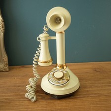 Vtg Rotary Phone Candlestick Telephone ATC 1970s Ivory Gold picture