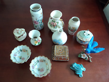 LOT 0F 12 ASSRT VINTAGE SMALL VASES, TRINKET BOXES, FIGURINES (BIRD, FROG) picture