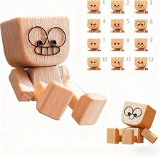 Shaking Wooden Man Figurine with 12 Magnetic Changeable Faces - Handmade Shak... picture