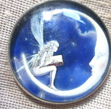 NEW GLASS DOME PIC BUTTON  FAIRY READING TO 