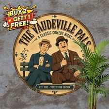 Classic Vintage Comedy Duo Plaque Round Metal Tin Sign Retro Cinema Decor picture