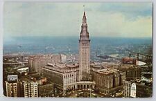 Public Square and Terminal Tower Cleveland Ohio Aerial View Chrome Postcard 1950 picture