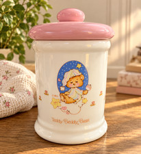 Vtg 1982 Enesco Teddy Beddy Bear Ceramic Lidded Pink Jar Nursery Decor Japan picture