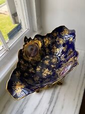 Limoges Vintage French Porcelain Cobalt Blue & Gold Hand Painted Oblique Bowl picture