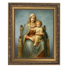Madonna and Child Enthroned Framed Print Under Glass / Gold Finish Frame 12.5