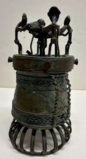 African Tribal Art Figural Lidded Metal Vessel Sculpture 7.5
