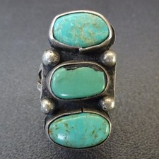 Primitive Old 1930s TURQUOISE Sterling Silver RING size 5.5 Vintage Pawn picture