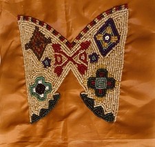Four (4) Native American (?) Beadwork on Fabric Each One 5” X 5” Two Designs picture