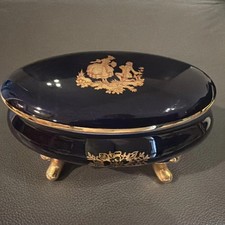 LIMOGES France Castel Cobalt Blue & Gold 4 Legged Trinket Box picture
