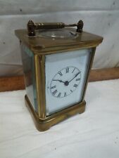 Nice Small Waterbury Co Brass Carriage Clock Beveled Glass Window Porcelain Face picture