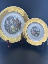 2 Sabin Crest-O-Gold 22K By Royal Warranted Courting Couple 10.25”& 8.25 Plates  picture