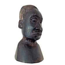 Hand Carved Ebony Wood African Man TRIBAL ART Bust Statue Sculpture 5.5 Vintage picture