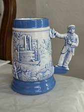 VINTAGE Steamboat Porcelain Stein Blue & White Handle Riverboat Captain 1980’s picture