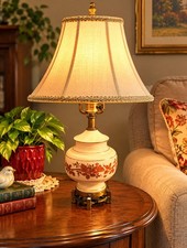 Vintage 70s Parlor Lamp GWTW Retro Orange Floral 22