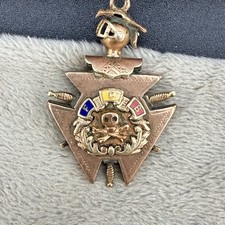 Vintage Knights of Pythias Pocket Watch Fob Pendant Masonic Gold Tone Enamel picture