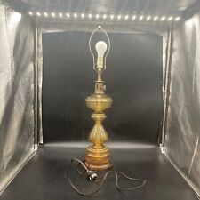 VTG star etched yellow glass table lamp with wood base picture