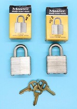 Lot of 2 Vintage Master Secret Service Padlock No 3 in Box - Keyed Alike picture
