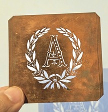 Antique Copper Monogram Stencil Letter A – Ornate Alphabet Plate c.1880–1920 A4 picture