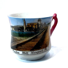 NEWPORT - Woolen Mill - MAINE ME Antique Souvenir China TRINKET Gold CUP picture