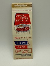 Vintage HILL'S CAFE Austin TX Matchbook Cover Sizzler Steaks Restaurant Ad picture