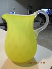 Vintage blown Glass Pitcher Controlled Bubble Yellow Cased picture
