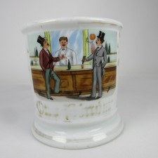 ANTIQUE OCCUPATIONAL BARBER SHOP SHAVING MUG SALOON BAR  BARTENDER  3 1/2