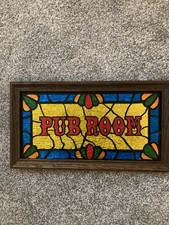 Vintage 1970's Pub Room AFB032 Glitter Art Glass Mirror w/ Wood Frame picture