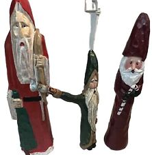 3 Primitive Carved Wood Skinny Santa Collection - Midwest Of Cannon Falls picture