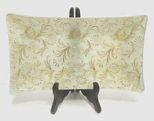 Rectangular Gold/Frosted Glass Bowl/Tray Signed Georges Briard Glass Guild 11.5