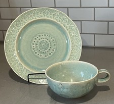 Anthropologie Old Havana Cappuccino Mug Cup & Salad Plate Portugal Crackle Glaze picture