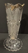 Antique Bud Vase Pressed Glass EAPG Diamond Point Gold Rim by US Glass Co.~ Gift picture