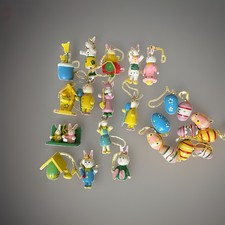 Lot 24 Vintage Wooden Hand Painted Easter Tree Ornaments Eggs Bunny Cottagecore picture