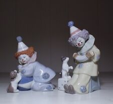 Lot of 2 Vintage LLADRO Daisa Clowns w/ Puppies Porcelain Figurines picture