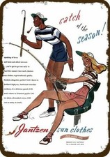 1945 JANTZEN Sun Clothes Fishing Fish Vintage-Look DECORATIVE REPLICA METAL SIGN picture