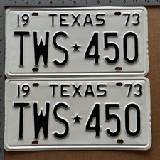 1973 Texas license plate pair TWS-450 YOM DMV Ford Chevy Dodge 23238 picture
