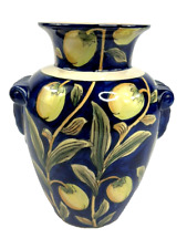 Vintage Italian Majolica Porcelain Vase Urn Lemon Olive Tree Cobalt Blue Yellow picture