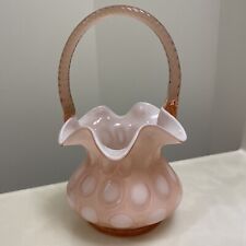 Vintage Fenton Art Glass Pink Opalescent Ruffled Coin Medallion Basket  picture