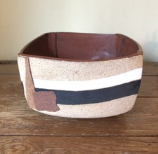 Studio Pottery Square Bowl Textured Abstract Design 1986 Rick Schlag picture