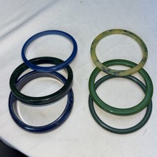 Vintage Bakelite Bracelet 6 Tested Spinach Green Blue Carved Bangles picture