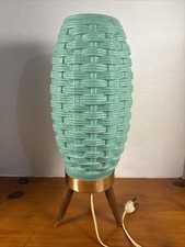 Vintage MCM Teal Basket Weave Beehive Rocket Lamp picture