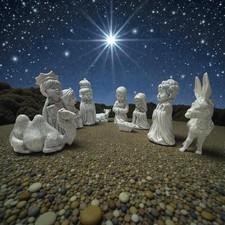Arnels Pottery Vintage Nativity Blue Christmas - Set of 11 - Handmade 1975 picture